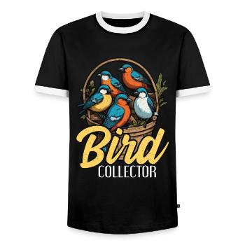 Birdwatching Bird Collector Birding Ornithologist - Men's Ringer Shirt - black/white - Front - AI Model Female 172 light (172cm) & AI Model Male 178 light (178cm)