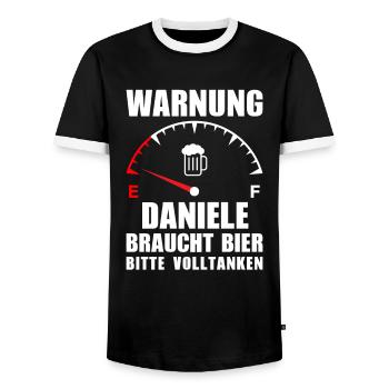 Daniele braucht Bier Bitte volltanken - Männer Kontrast-T-Shirt - Schwarz/Weiß - Vorne - AI Model Female 172 light (172cm) & AI Model Male 178 light (178cm)
