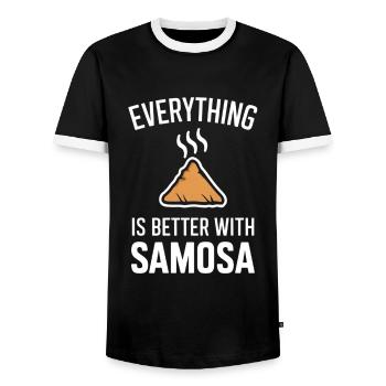Alles Ist Besser Mit Samosa - Männer Kontrast-T-Shirt - Schwarz/Weiß - Vorne - AI Model Female 172 light (172cm) & AI Model Male 178 light (178cm)