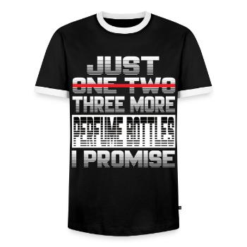Just One More Perfume Bottles I Promise Parfüm - Men's Ringer Shirt - black/white - Front - AI Model Female 172 light (172cm) & AI Model Male 178 light (178cm)