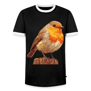Robin Rotkehlchen - Men's Ringer Shirt - black/white - Front - AI Model Female 172 light (172cm) & AI Model Male 178 light (178cm)