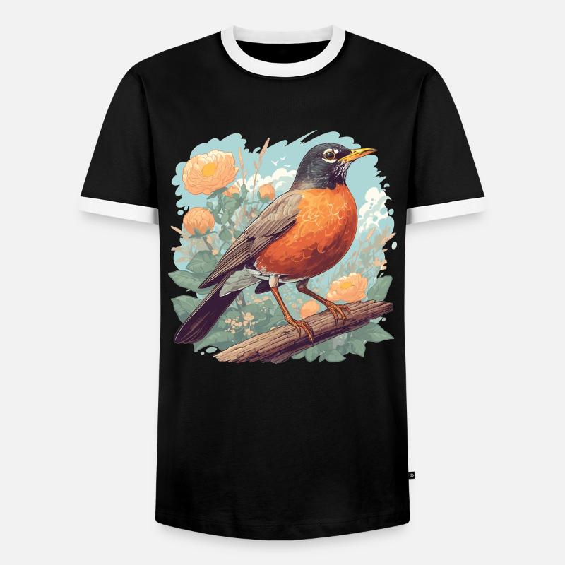 Robin Rotkehlchen - Men's Ringer Shirt - black/white