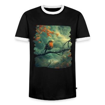 Robin Rotkehlchen - Men's Ringer Shirt - black/white - Front - AI Model Female 172 light (172cm) & AI Model Male 178 light (178cm)