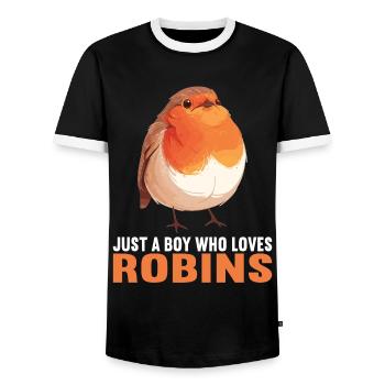 Robin Rotkehlchen - Men's Ringer Shirt - black/white - Front - AI Model Female 172 light (172cm) & AI Model Male 178 light (178cm)