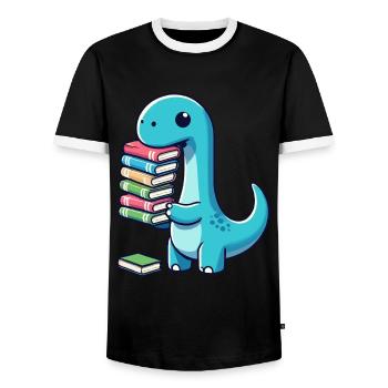 Reading Books Dinosaur Book Book Lover - Men's Ringer Shirt - black/white - Front - AI Model Female 172 light (172cm) & AI Model Male 178 light (178cm)