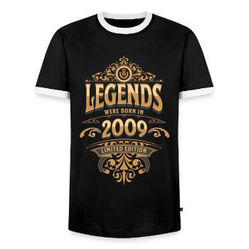 2009 Legend Birthday 2009 Year of birth - Men's Ringer Shirt - black/white - Front - AI Model Female 172 light (172cm) & AI Model Male 178 light (178cm)