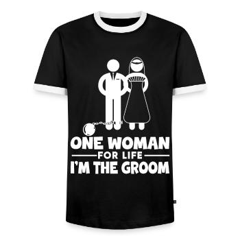 Enterrement de vie de garçon marié - T-shirt contrasté Homme - noir/blanc - Devant - AI Model Female 172 light (172cm) & AI Model Male 178 light (178cm)