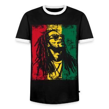 Rastaman Sonnebrille Reggae Dreadlocks Ghana - Männer Kontrast-T-Shirt - Schwarz/Weiß - Vorne - AI Model Female 172 light (172cm) & AI Model Male 178 light (178cm)