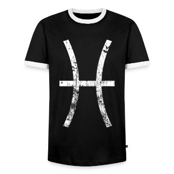 Zodiac Pisces Symbol Grunge Astrology - Men's Ringer Shirt - black/white - Front - AI Model Female 172 light (172cm) & AI Model Male 178 light (178cm)