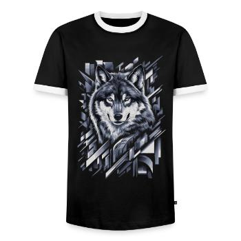 Wolf Kunstwerk Geometrische Formen - Männer Kontrast-T-Shirt - Schwarz/Weiß - Vorne - AI Model Female 172 light (172cm) & AI Model Male 178 light (178cm)