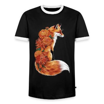 Fleurs de renard, renard animal à imprimé floral - T-shirt contrasté Homme - noir/blanc - Devant - AI Model Female 172 light (172cm) & AI Model Male 178 light (178cm)