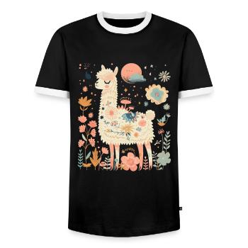 Alpaka Lama Blumen für Alpakaliebhaber - Männer Kontrast-T-Shirt - Schwarz/Weiß - Vorne - AI Model Female 172 light (172cm) & AI Model Male 178 light (178cm)