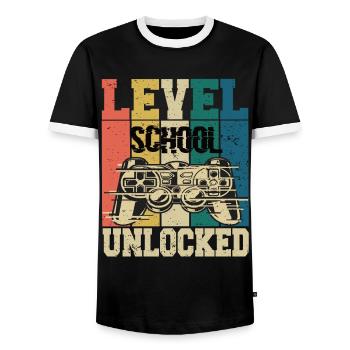 Level School Unlocked School Gaming Preschool - Men's Ringer Shirt - black/white - Front - AI Model Female 172 light (172cm) & AI Model Male 178 light (178cm)