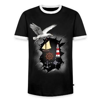 Mouette Mouettes maritimes Phare des oiseaux de mer - T-shirt contrasté Homme - noir/blanc - Devant - AI Model Female 172 light (172cm) & AI Model Male 178 light (178cm)