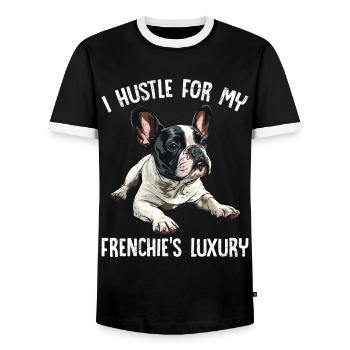 Frenchie Owner Hustle pour le LUXE de mon Frenchie - T-shirt contrasté Homme - noir/blanc - Devant - AI Model Female 172 light (172cm) & AI Model Male 178 light (178cm)