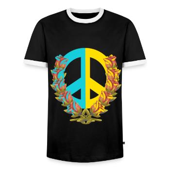 Paix Paix Ukraine Roses Fleurs Signe de la paix - T-shirt contrasté Homme - noir/blanc - Devant - AI Model Female 172 light (172cm) & AI Model Male 178 light (178cm)