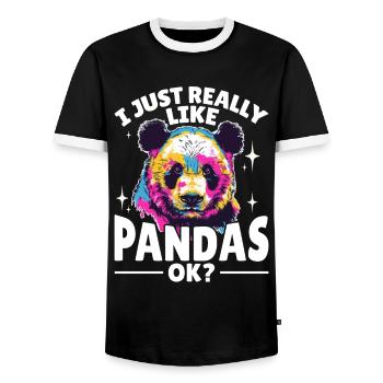 Funny Panda Animal I Just Really Like Pandas, Ok? - Men's Ringer Shirt - black/white - Front - AI Model Female 172 light (172cm) & AI Model Male 178 light (178cm)