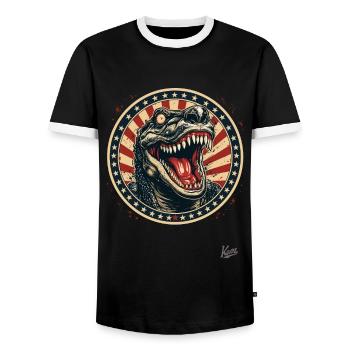 patriotisches US-Flaggen-Krokodile-Echsen-Monster - Männer Kontrast-T-Shirt - Schwarz/Weiß - Vorne - AI Model Female 172 light (172cm) & AI Model Male 178 light (178cm)