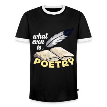 amateur de poésie Qu’est-ce que la poésie Professeur de livre - T-shirt contrasté Homme - noir/blanc - Devant - AI Model Female 172 light (172cm) & AI Model Male 178 light (178cm)