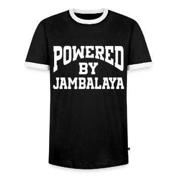 Powered By Jambalaya - Men's Ringer Shirt - black/white - Front - AI Model Female 172 light (172cm) & AI Model Male 178 light (178cm)