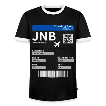 Carte d’embarquement à Johannesburg Afrique du Sud Idée de vacances - T-shirt contrasté Homme - noir/blanc - Devant - AI Model Female 172 light (172cm) & AI Model Male 178 light (178cm)