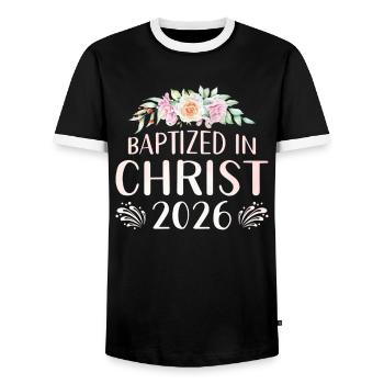 Getauft In Christus 2026 Mit Blumen - Männer Kontrast-T-Shirt - Schwarz/Weiß - Vorne - AI Model Female 172 light (172cm) & AI Model Male 178 light (178cm)