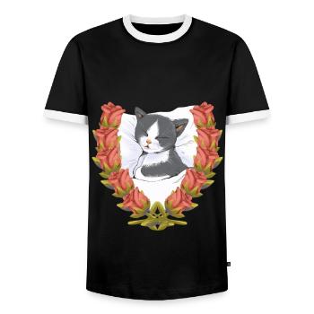 Cat Cats Kitten Sleeping Child - Men's Ringer Shirt - black/white - Front - AI Model Female 172 light (172cm) & AI Model Male 178 light (178cm)