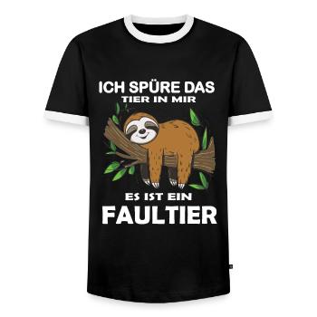 Funny sloth, no desire - Men's Ringer Shirt - black/white - Front - AI Model Female 172 light (172cm) & AI Model Male 178 light (178cm)