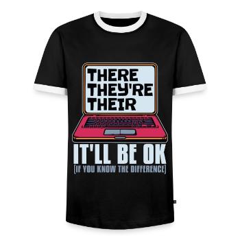 Book Editor There They're Their English Teacher - Men's Ringer Shirt - black/white - Front - AI Model Female 172 light (172cm) & AI Model Male 178 light (178cm)
