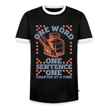 Book Editor One Word One Sentence One Publisher - Men's Ringer Shirt - black/white - Front - AI Model Female 172 light (172cm) & AI Model Male 178 light (178cm)