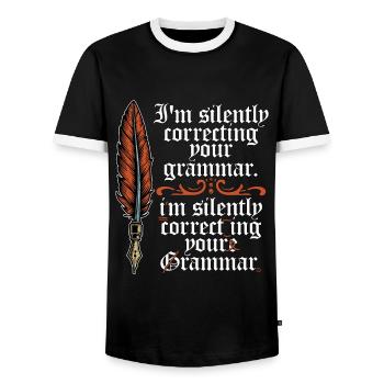 Book Editor I'm Silently Correcting Book Author - Men's Ringer Shirt - black/white - Front - AI Model Female 172 light (172cm) & AI Model Male 178 light (178cm)