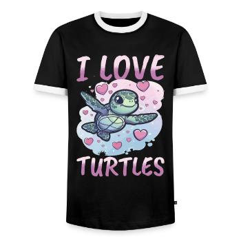 Funny Sea Turtle Animal I Love Turtles - Männer Kontrast-T-Shirt - Schwarz/Weiß - Vorne - AI Model Female 172 light (172cm) & AI Model Male 178 light (178cm)