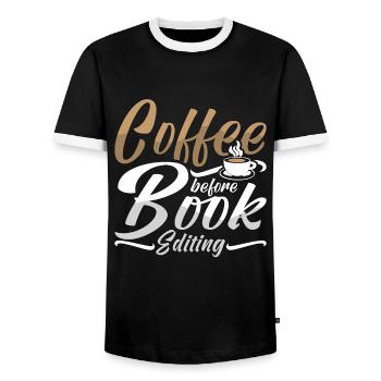 Book Editor Coffee Before Book Author Coffee Lover - Männer Kontrast-T-Shirt - Schwarz/Weiß - Vorne - AI Model Female 172 light (172cm) & AI Model Male 178 light (178cm)