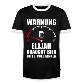 Elijah braucht Bier Bitte volltanken - Männer Kontrast-T-Shirt - Schwarz/Weiß - Vorne - AI Model Female 172 light (172cm) & AI Model Male 178 light (178cm)