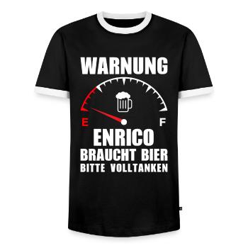 Enrico braucht Bier Bitte volltanken - Männer Kontrast-T-Shirt - Schwarz/Weiß - Vorne - AI Model Female 172 light (172cm) & AI Model Male 178 light (178cm)