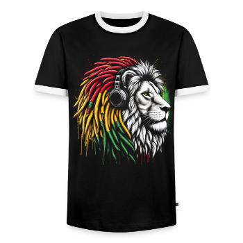 Lion jamaïcain Reggae Root Lion Judah Rasta - T-shirt contrasté Homme - noir/blanc - Devant - AI Model Female 172 light (172cm) & AI Model Male 178 light (178cm)