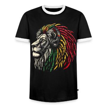 Lion jamaïcain Reggae Root Lion Judah Rasta - T-shirt contrasté Homme - noir/blanc - Devant - AI Model Female 172 light (172cm) & AI Model Male 178 light (178cm)