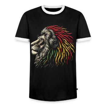 Lion jamaïcain Reggae Root Lion Judah Rasta - T-shirt contrasté Homme - noir/blanc - Devant - AI Model Female 172 light (172cm) & AI Model Male 178 light (178cm)