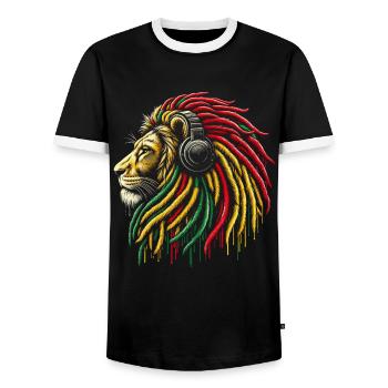 Lion jamaïcain Reggae Root Lion Judah Rasta - T-shirt contrasté Homme - noir/blanc - Devant - AI Model Female 172 light (172cm) & AI Model Male 178 light (178cm)