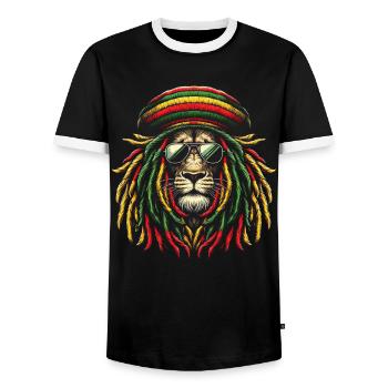 Lion jamaïcain Reggae Root Lion Judah Rasta - T-shirt contrasté Homme - noir/blanc - Devant - AI Model Female 172 light (172cm) & AI Model Male 178 light (178cm)