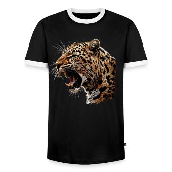Amur Leopard Amurleoparden Amurleopard - Men's Ringer Shirt - black/white - Front - AI Model Female 172 light (172cm) & AI Model Male 178 light (178cm)