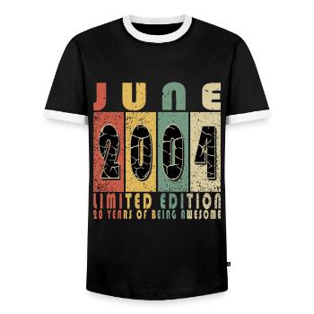 Juni 2004. Geburtstagsgeschenk Juni 2004. Juni - Männer Kontrast-T-Shirt - Schwarz/Weiß - Vorne - AI Model Female 172 light (172cm) & AI Model Male 178 light (178cm)