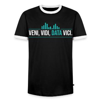 Veni, Vidi, Data Vici Statisticien - T-shirt contrasté Homme - noir/blanc - Devant - AI Model Female 172 light (172cm) & AI Model Male 178 light (178cm)