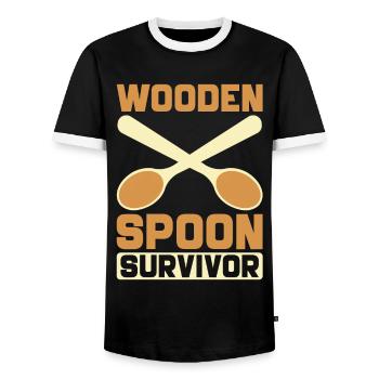 Wooden Spoon Survivor Lustig Retro Design - Männer Kontrast-T-Shirt - Schwarz/Weiß - Vorne - AI Model Female 172 light (172cm) & AI Model Male 178 light (178cm)