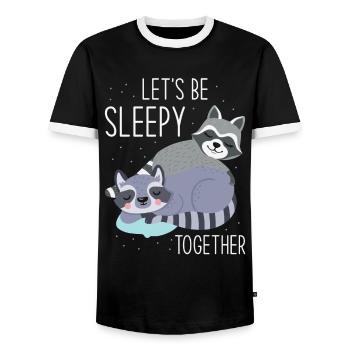 Sleeping Sleepy Tired Raccoon - Men's Ringer Shirt - black/white - Front - AI Model Female 172 light (172cm) & AI Model Male 178 light (178cm)