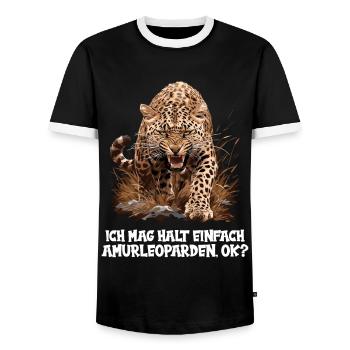 Amur Leopard Amurleoparden Amurleopard - Men's Ringer Shirt - black/white - Front - AI Model Female 172 light (172cm) & AI Model Male 178 light (178cm)