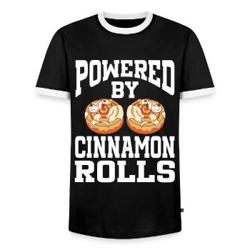 Propulsé par des brioches à la cannelle - T-shirt contrasté Homme - noir/blanc - Devant - AI Model Female 172 light (172cm) & AI Model Male 178 light (178cm)
