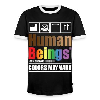 Human Beings 100% Organic Colors May Vary - Männer Kontrast-T-Shirt - Schwarz/Weiß - Vorne - AI Model Female 172 light (172cm) & AI Model Male 178 light (178cm)