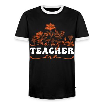 In My Teacher Era With Flowers - Men's Ringer Shirt - black/white - Front - AI Model Female 172 light (172cm) & AI Model Male 178 light (178cm)