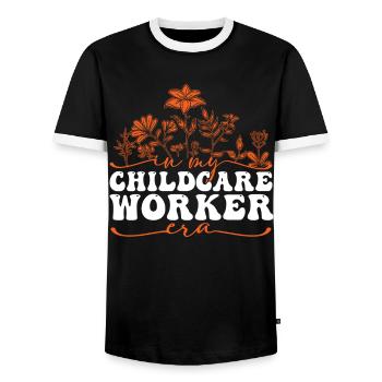 In My Childcare Worker Era - Floral Design - Men's Ringer Shirt - black/white - Front - AI Model Female 172 light (172cm) & AI Model Male 178 light (178cm)